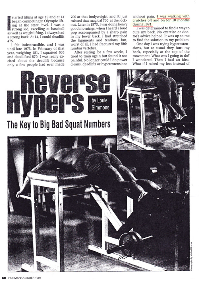  Ironman Magazine Article Louis Simmons Reverse Hypers